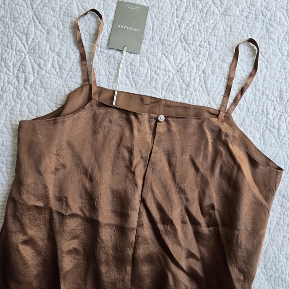 Everlane Satin Square Neck Midi Maxi Slip Dress Carob Brown Size 10 - Picture 9 of 16